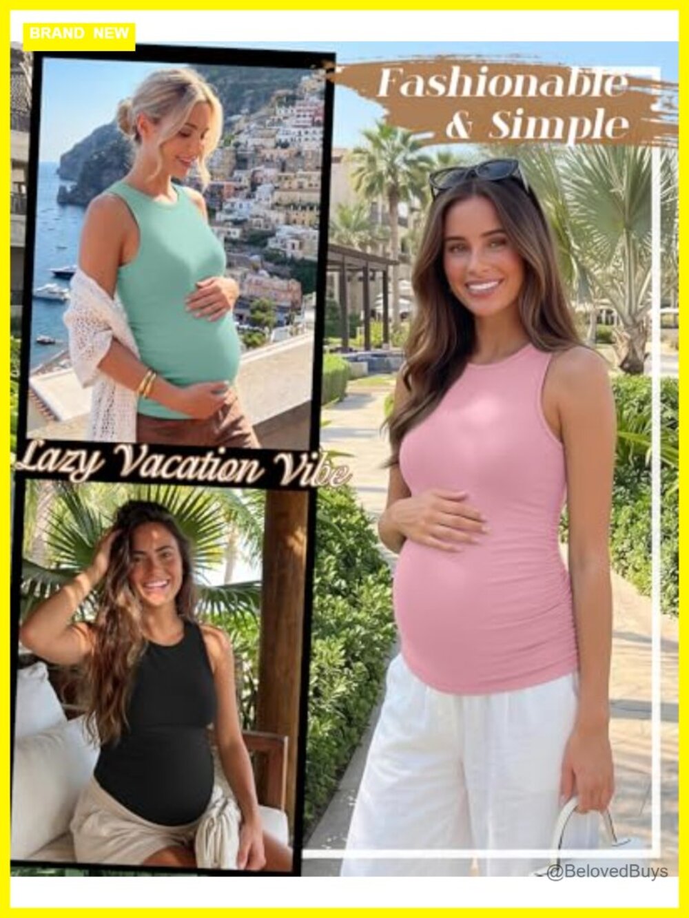 4 Pack Women's Maternity Tank Tops, Side Ruched Sleeveless Pregnancy Shirts - Picture 2 of 7